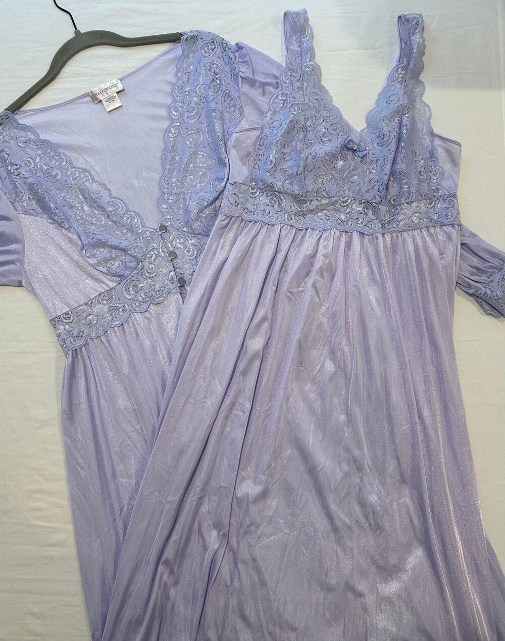 Vintage Shimmering Lavender Peignoir Set - Large - Mint